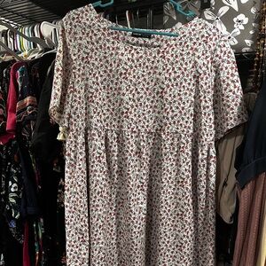 SHEIN Red and White Floral Long Sleeve Dress